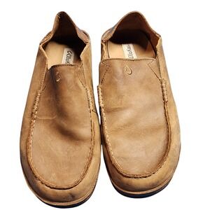 OluKai Mens Moloa Brown Nubuck Leather Slip On Moccasin Shoes Loafers Slippers